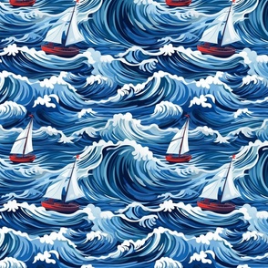 Stormy Seascape Sailboats Seamless Pattern for Maritime Decor