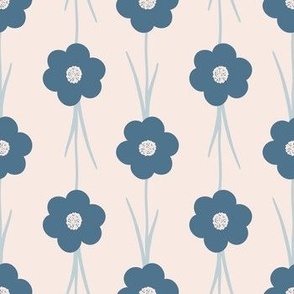 Large Flower Child in blue on pink- French Country