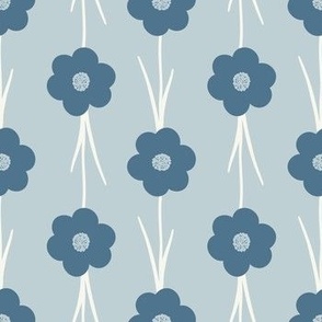 Small Flower Child in blue on light blue- French Country
