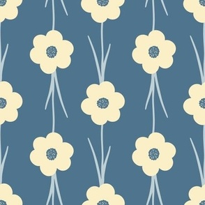 Large Flower Child in yellow on dark blue- French Country
