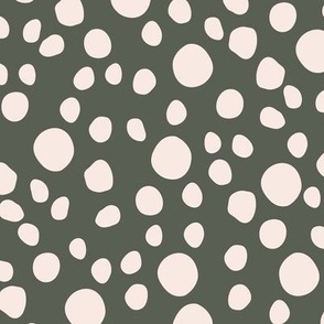 Large Snowy Days abstract pink spots on green- French Country
