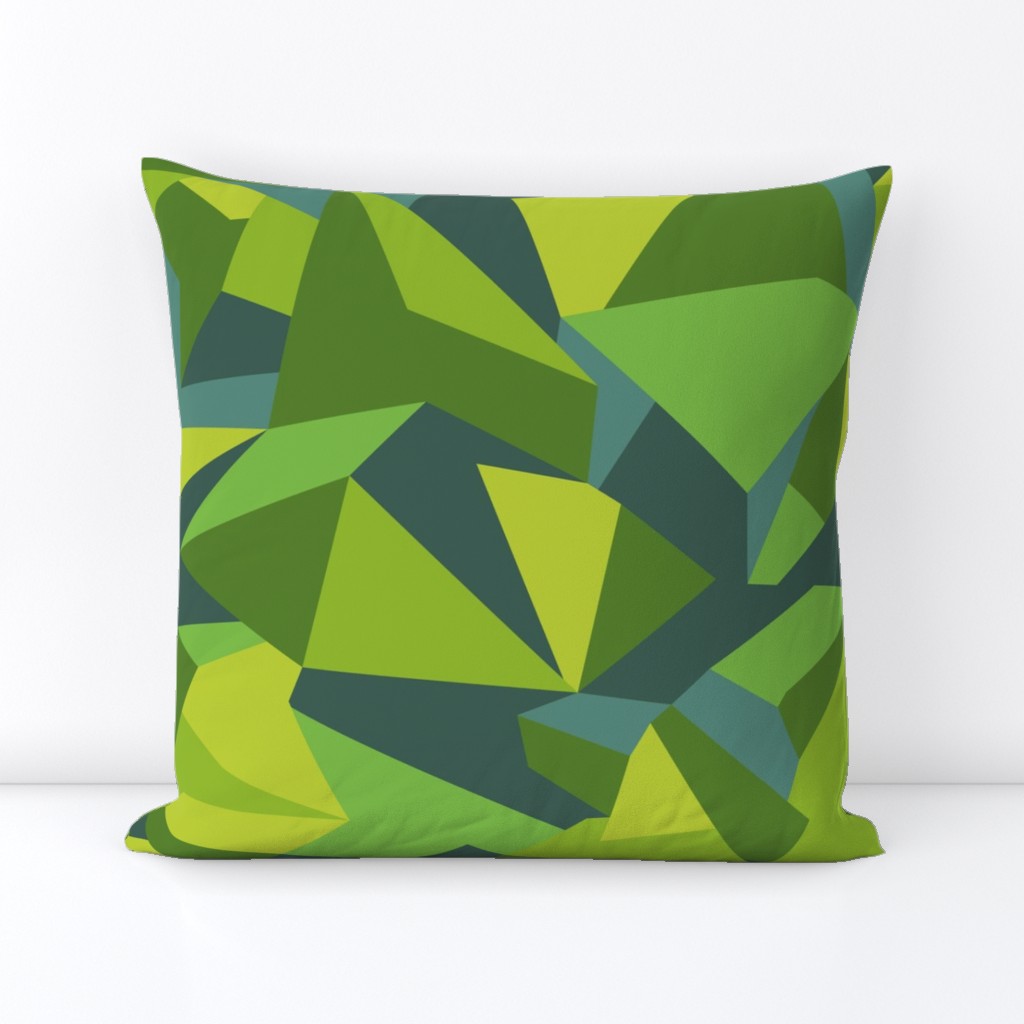 Cubist Pattern - 04- L - Green - by 3h-Art Oda, green, gray, abstract geometric cubic tiles, block shapes, cubism art style inspired, abstract cubic