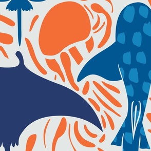Stingrays and Jellyfish - Orange and Blue (Extra Large)