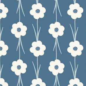 Small Flower Child in creme on dark blue- French Country