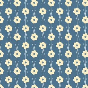 Small Flower Child in yellow on dark blue- French Country