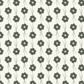 Small Flower Child in dark olive green on creme- French Country