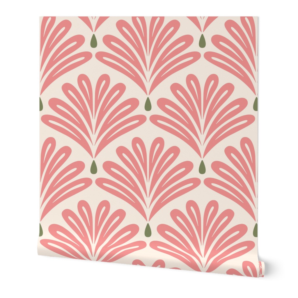 Art Deco, Pineapple Tops, Fans, Cream, Dark Peach