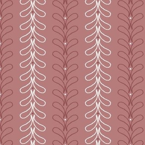 Small_Hand Drawn White Rain Drops and Dots Vertical Stripes on Medium Dusty Pink Background