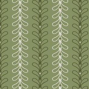 Small_Hand Drawn White Rain Drops and Dots Vertical Stripes on Medium Green Background