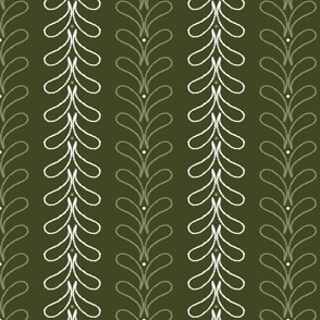 Small_Hand Drawn WhiteS Rain Drops and Dots Vertical Stripes on Dark Green Background
