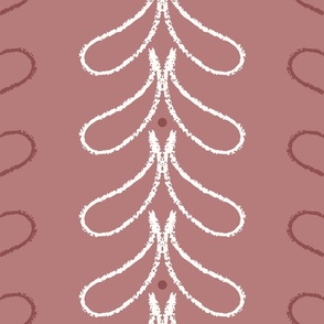 Large_Hand Drawn White Rain Drops and Dots Vertical Stripes on Medium Dusty Pink Background