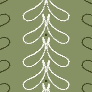 Large_Hand Drawn White Rain Drops and Dots Vertical Stripes on Medium Green Background