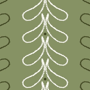 Extra Large_Hand Drawn White Rain Drops and Dots Vertical Stripes on Medium Green Background