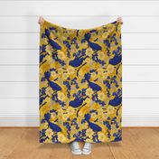 Sloe Hedge /Sloe Hedge Coordinate/Blue and Gold Birds and Blossoms - Extra Large Gold 