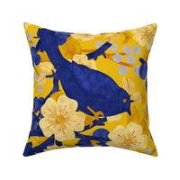 Sloe Hedge /Sloe Hedge Coordinate/Blue and Gold Birds and Blossoms - Extra Large Gold 