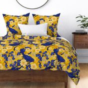 Sloe Hedge /Sloe Hedge Coordinate/Blue and Gold Birds and Blossoms - Extra Large Gold 