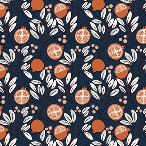Pomegranate in navy blue and terra cotta