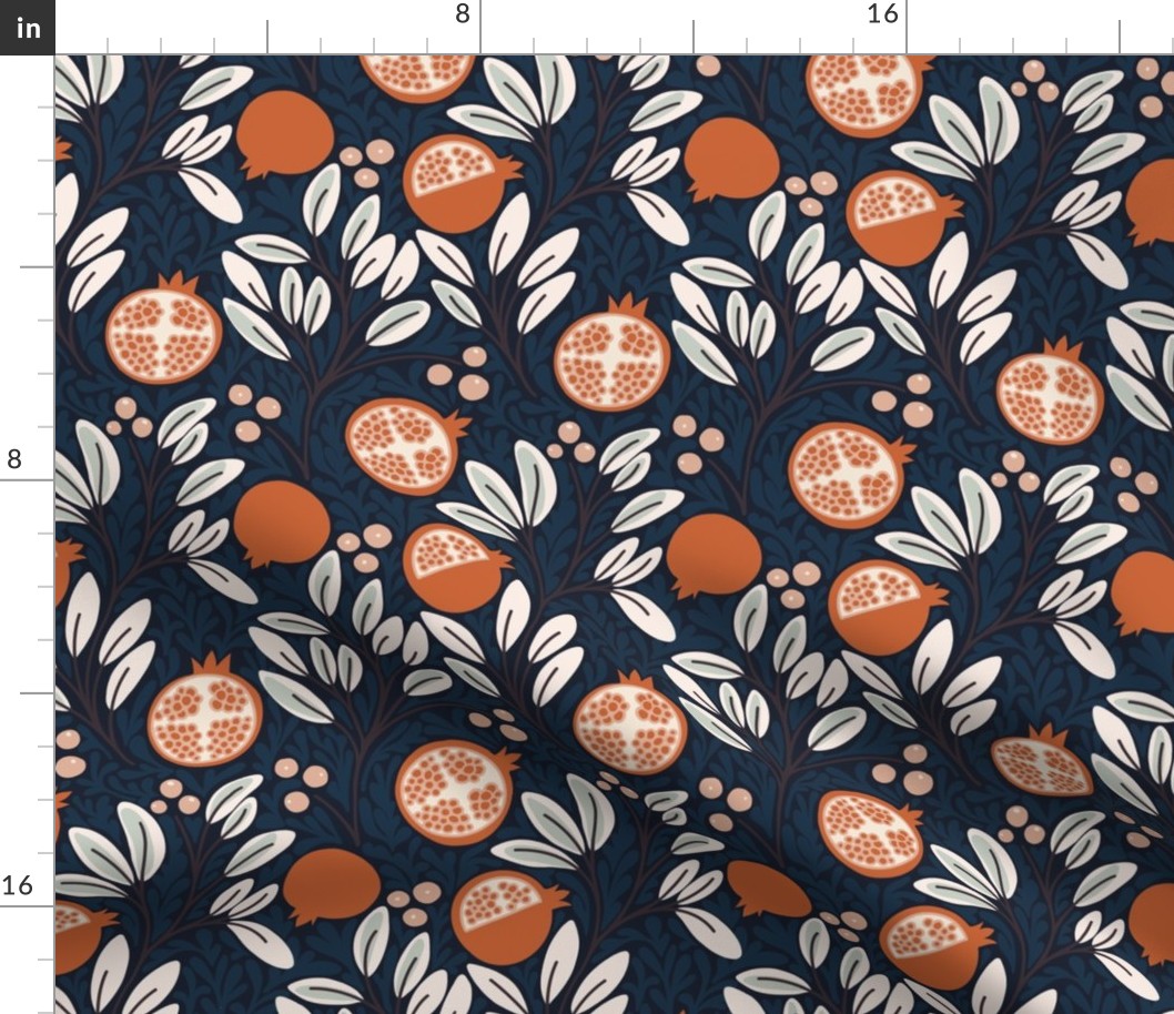 Pomegranate in navy blue and terra cotta Fabric | Spoonflower