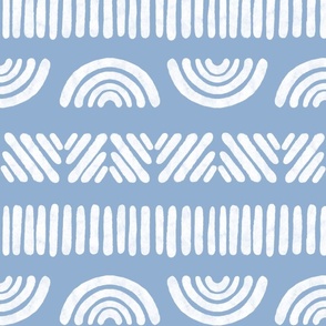 Blue-Gray Boho Stripes in Blue-Gray and White - Jumbo - Kid's Boho, Boy's Room, Baby Nursery