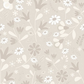 Welcoming Petals - Neutrals with White - Neutral Colors - Calming - Monochromatic - Timeless - Classic - Beige - Cream - Florals - Flowers - Nature - Daisies - Botanicals - Sophisticated - Bathroom Wallpaper - Entryway Wallpaper