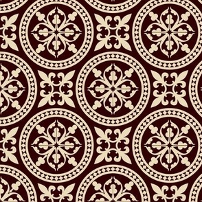 Antique Fleur-de-Lis and Circle Pattern in Vanilla and Coffee 