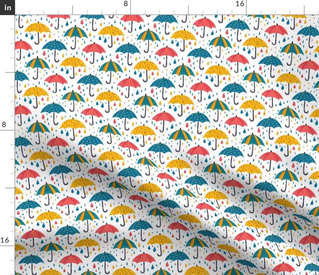 Colorful Umbrellas and Raindrops