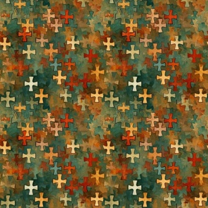 Autumnal Faith Mosaic - Christian Cross Pattern