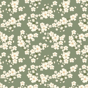 Small buttercups on olive green background medium scale 11 inch repeat