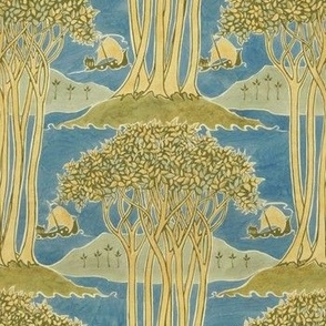 1919 Vintage "Seven Sisters" Watercolor by C.F.A. Voysey