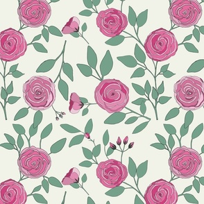 Large pink roses Victorian inspired cottage core pattern