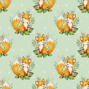 Summer fox on a soft green background - medium scale