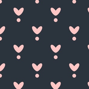 Pink hearts and dots on a dark grey background