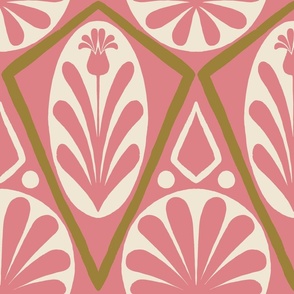 (L) Deco Diamonds - hand drawn vintage diamonds - pink mustard and cream