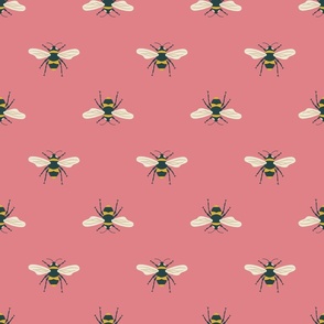 (M) Vintage Bees - hand drawn honey bees on pink