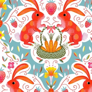 L – bunnies strawberries and carrots spring damask 