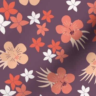 hibiscus flower, dark tropical floral, hawaii, dark purple botanical (medium)
