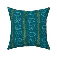 Folktale delight stripes - turquoise on teal