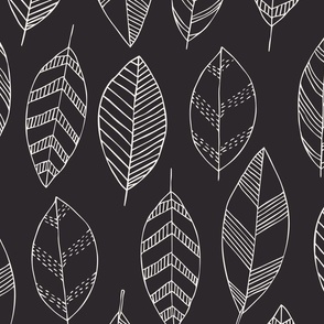 (L) Boho line art leaves black and white