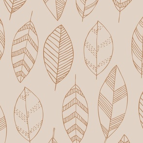 (L) Boho line art leaves light beige