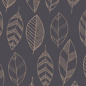 (L) Boho line art leaves neutral grey