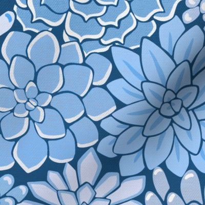 Succulent Flower Bed Botanical - Dusty Blues - Medium Scale