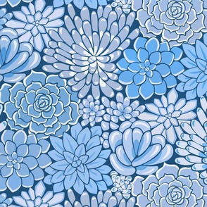 Succulent Flower Bed Botanical - Dusty Blues - Medium Scale