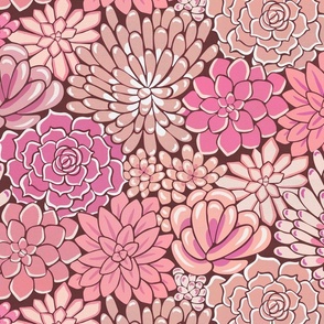 Succulent Flower Bed Botanical - Dusty Pinks - Medium Scale