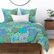 Succulent Flower Bed Botanical - Cool Hues  - Large Scale