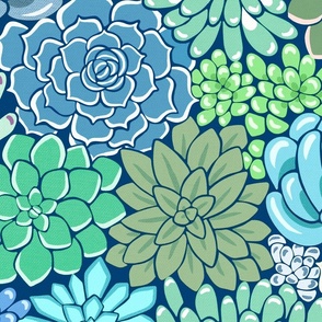 Succulent Flower Bed Botanical - Cool Hues  - Large Scale