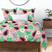 Tropical Papaya Fruit and Palm Leaves - XL