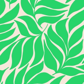 Wavy Leaves Green on Eggshell White - L