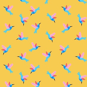 Humming Birds Blue Pink Yellow - M