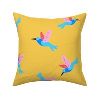 Humming Birds Blue Pink Yellow - L