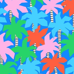 Colorful Palm Trees Blue Red Green - L